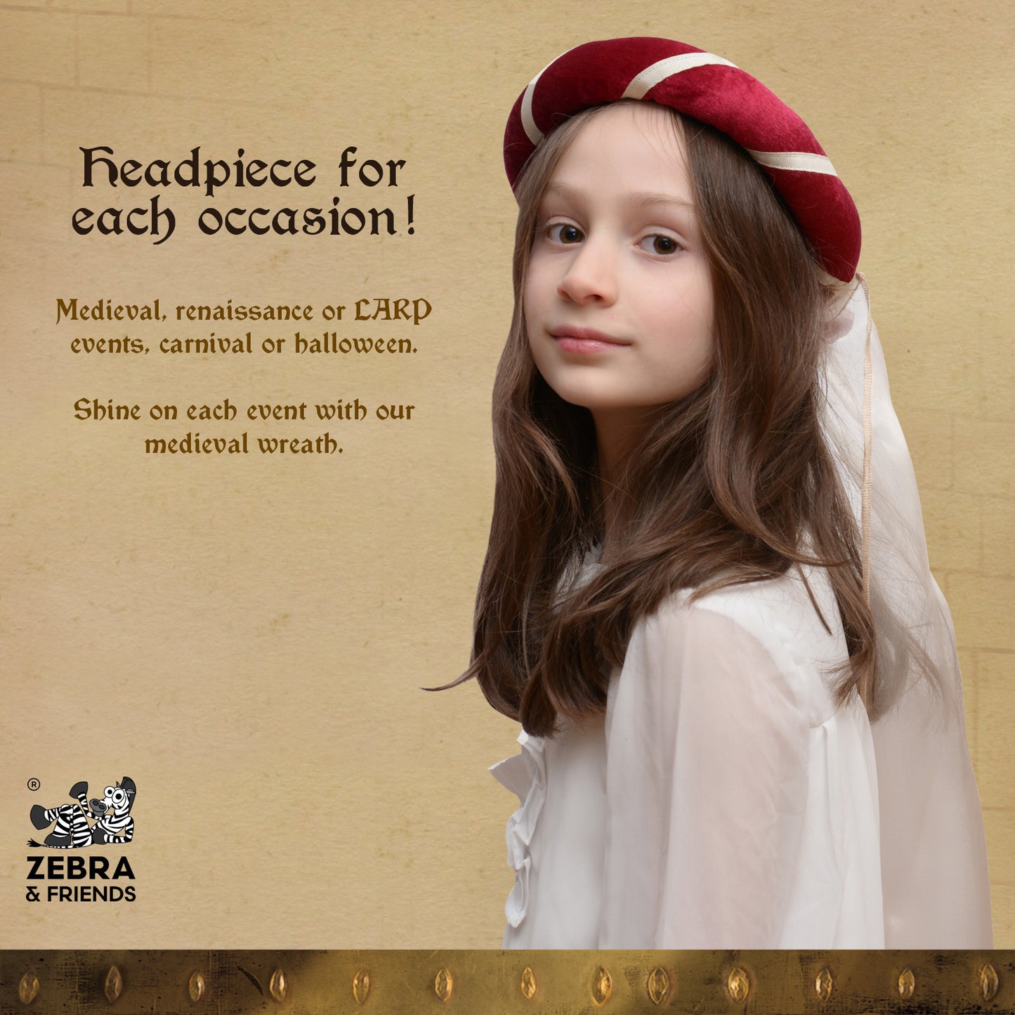 3715  MEDIEVAL TIARA ELIZABETH BURGUNDY