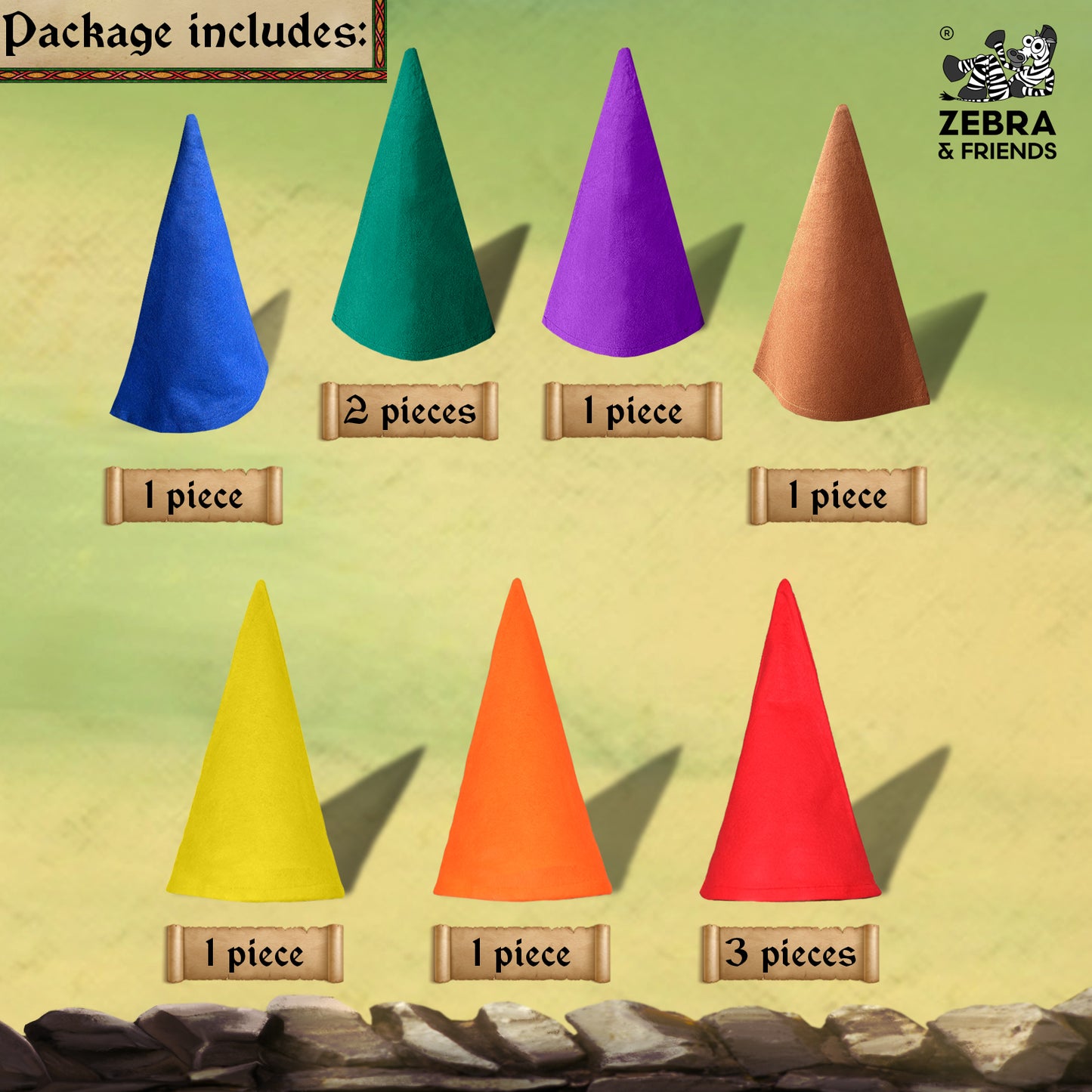 3602 dwarf - Set of 10 cones caps - once upon a time collection
