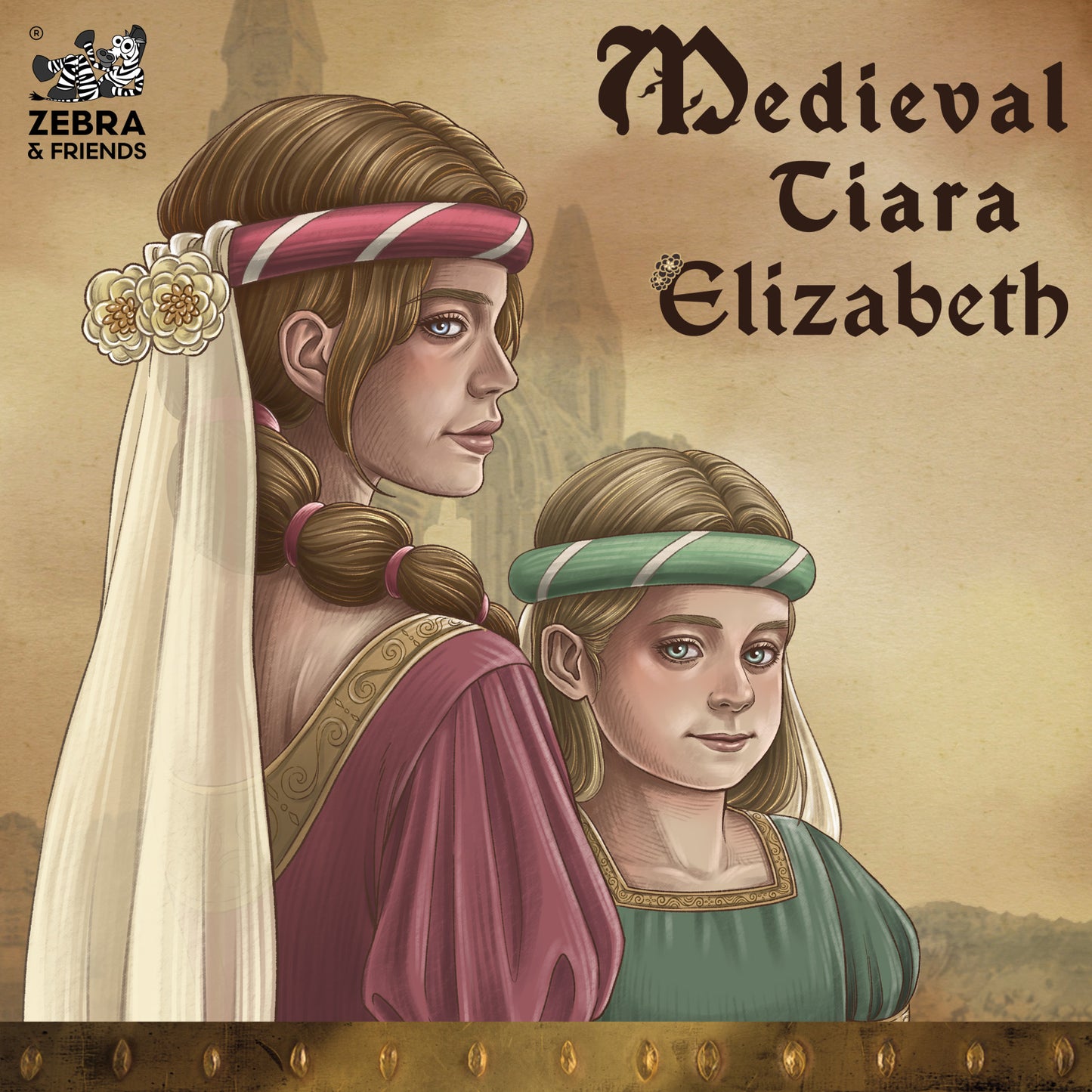 3715  MEDIEVAL TIARA ELIZABETH BURGUNDY