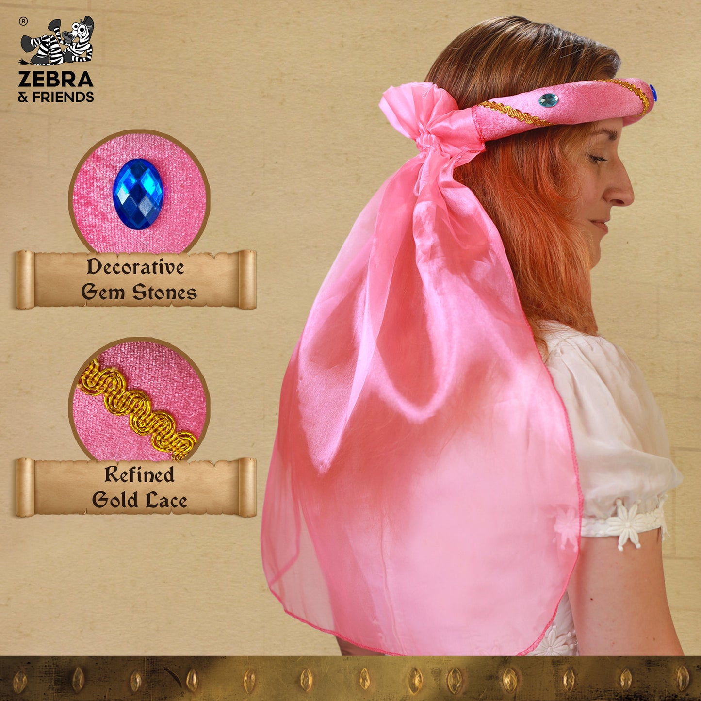 3712/9 Mittelalter-Tiara Rosalin Fluo-Pink - Mittelalter-Kollektion