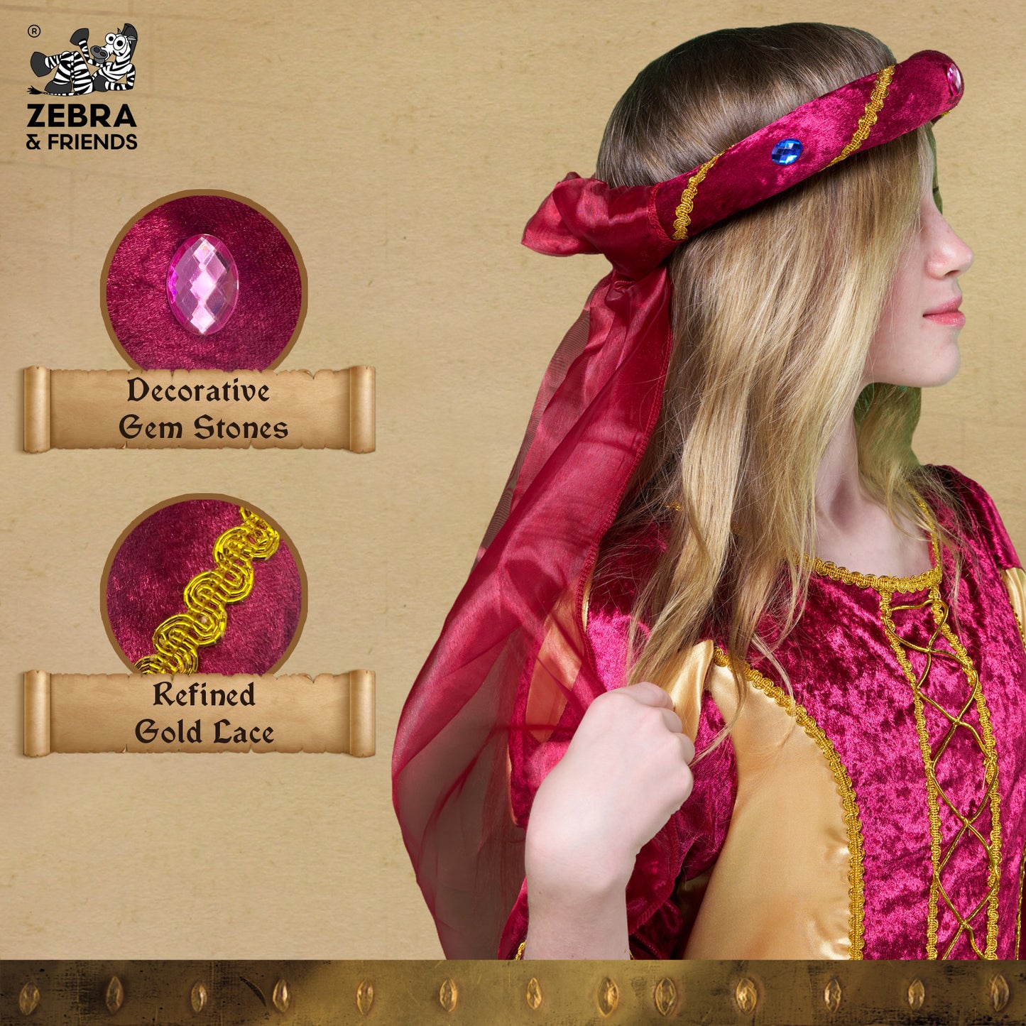 3712/8 Medieval Tiara Rosalin Burgundy - Medieval collection
