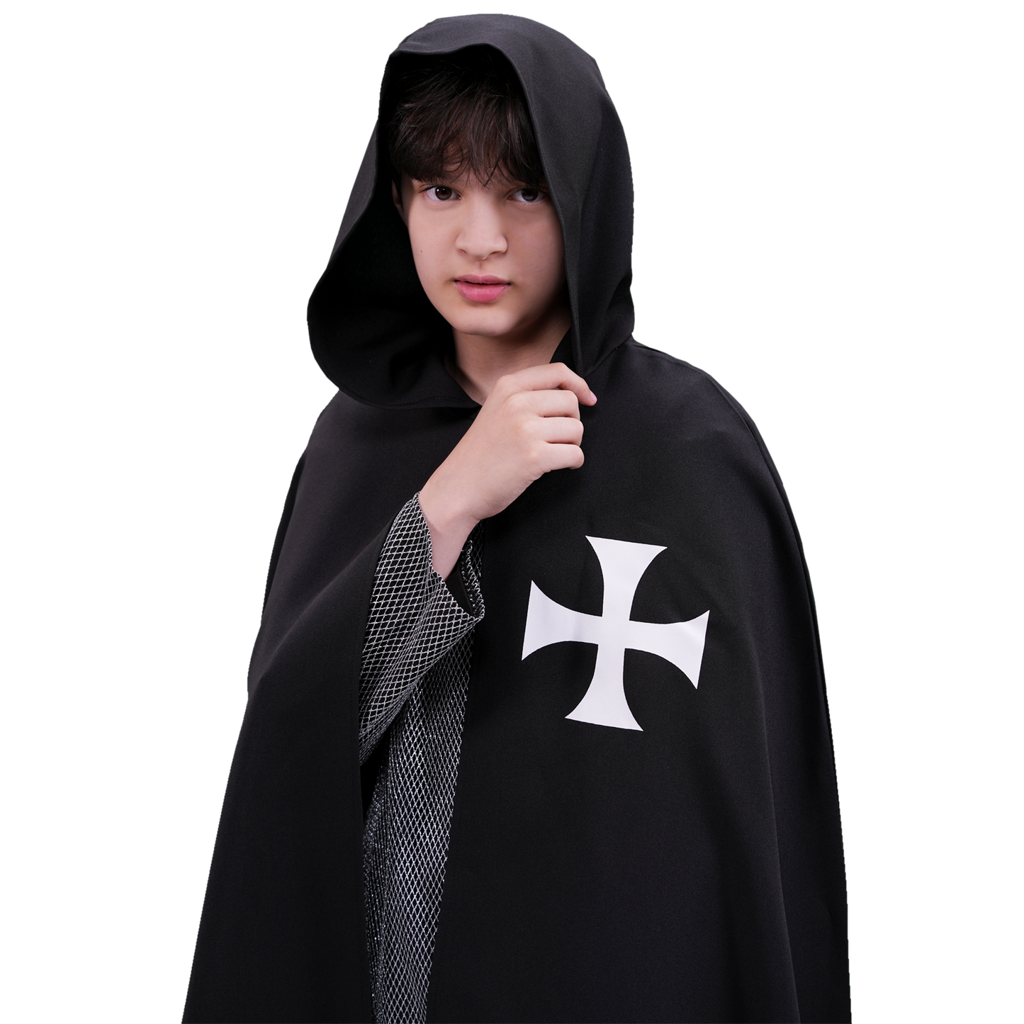 1818 Hooded Templar cape Black/White - Medieval collection