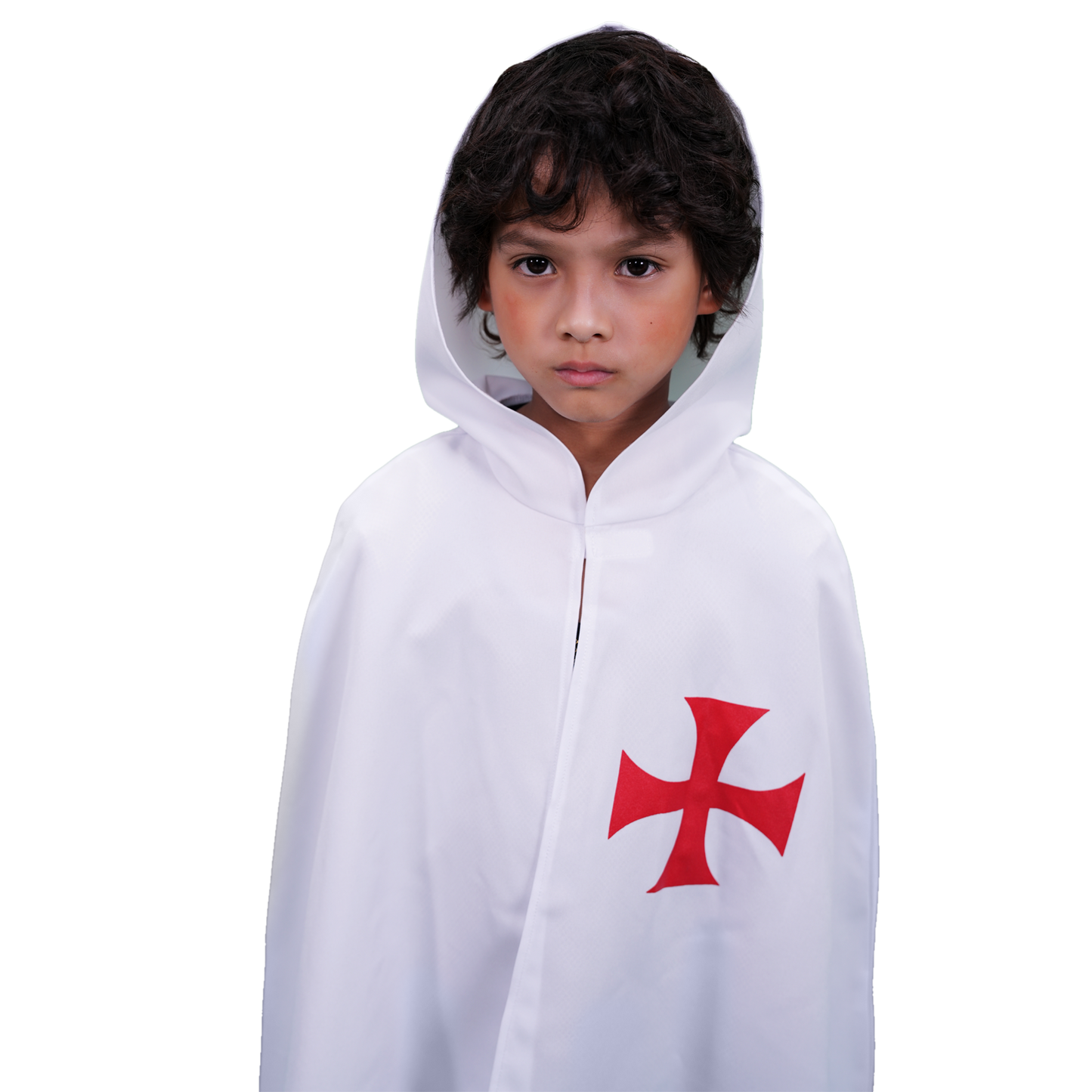 4819. Gehelmde Tempelier cape Wit/Rood - Middeleeuwse collectie