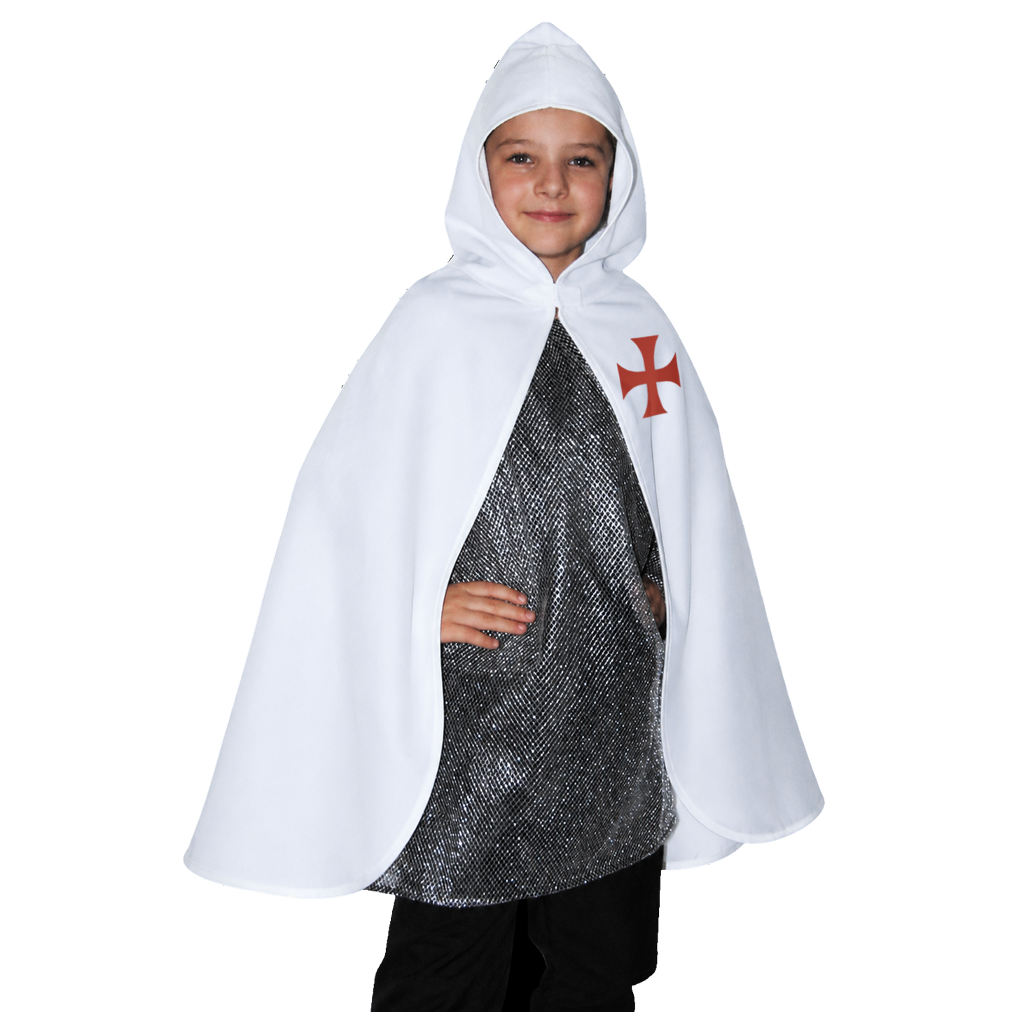 4819. Hooded Templar cape White/Red - Medieval collection