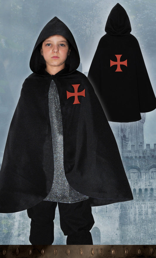 1817 Hooded Templar cape Black/Red - Medieval collection
