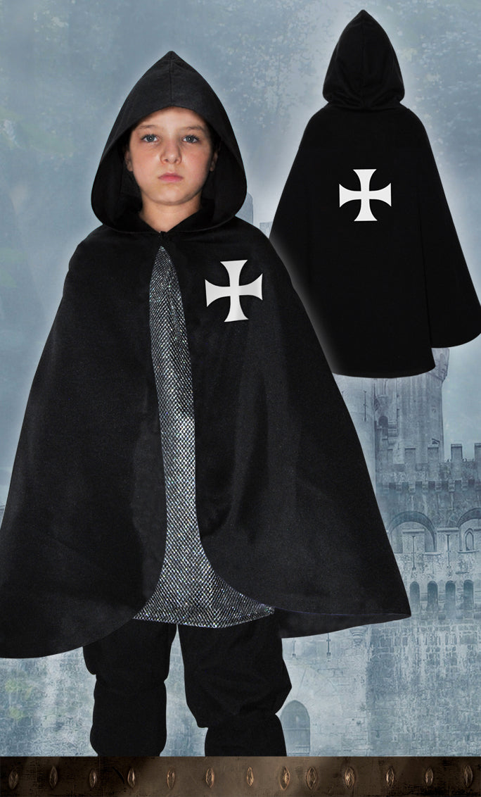 1818 Hooded Templar cape Black/White - Medieval collection