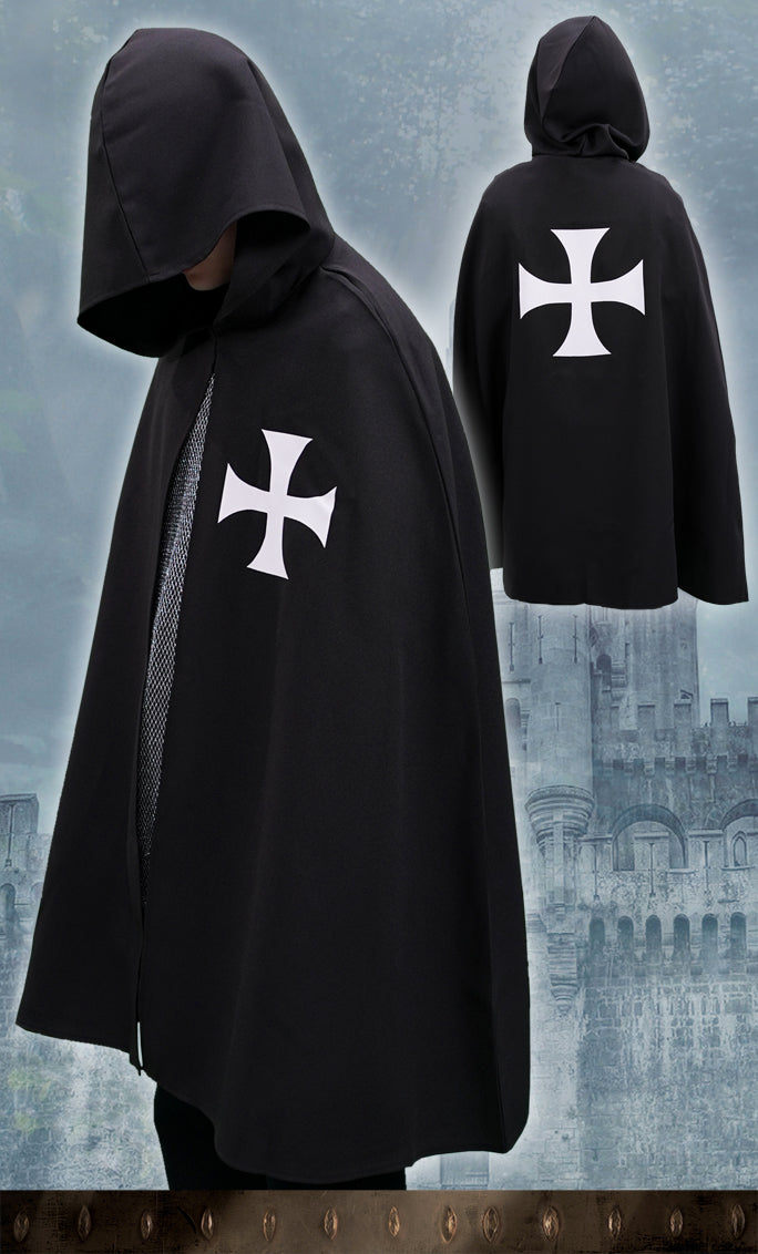 1818 Hooded Templar cape Black/White - Medieval collection