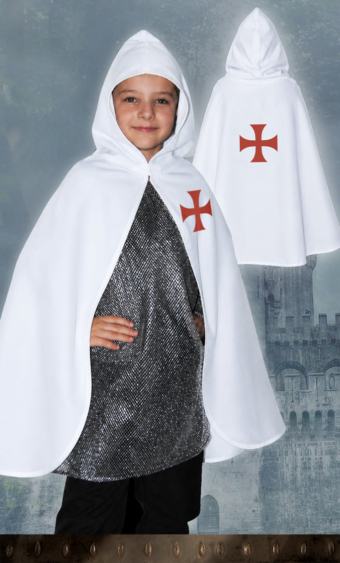 4819. Hooded Templar cape White/Red - Medieval collection