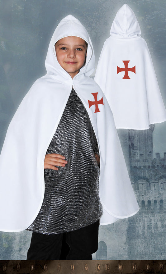 4819. Hooded Templar cape White/Red - Medieval collection